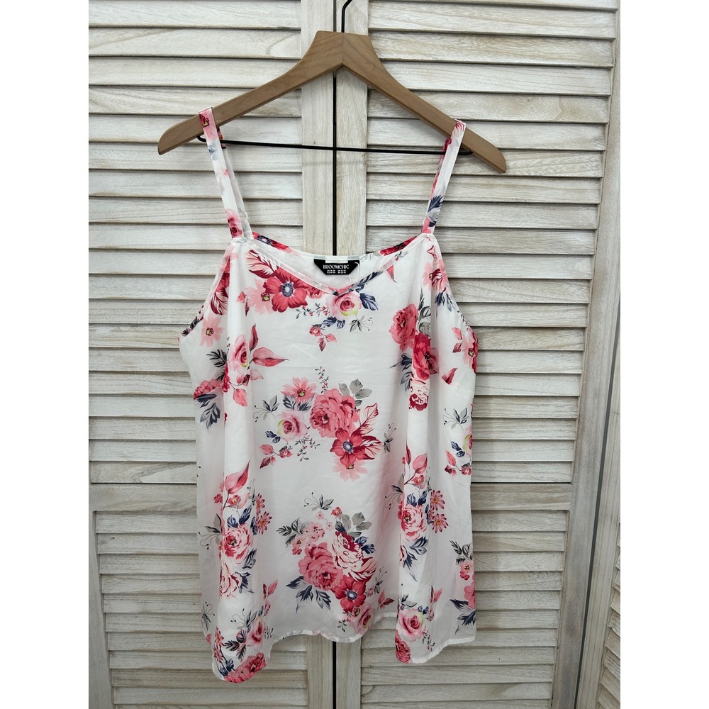 NEW Bloomchic Floral Cami Tank Top 18-20 White Pink Plus Size Summer V-Neck